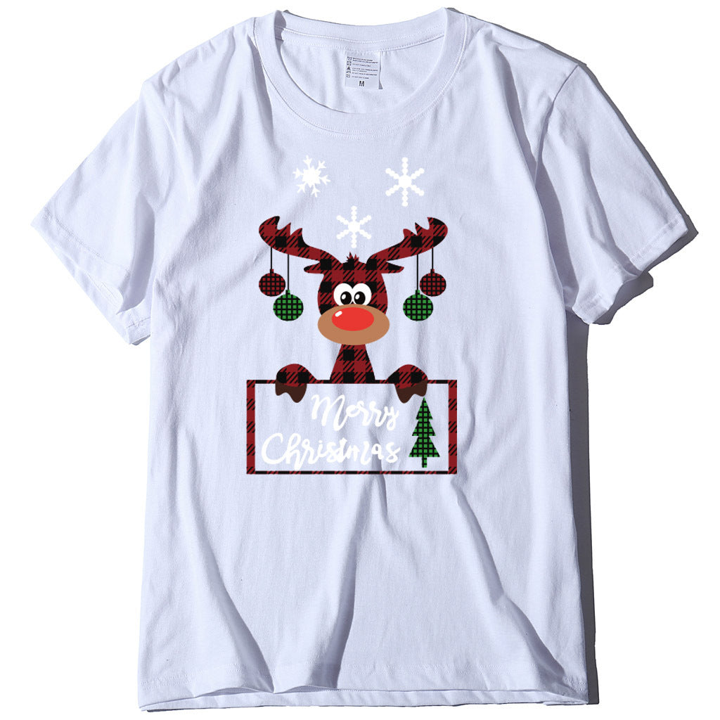 Printed Christmas Deer Letter T-shirt
