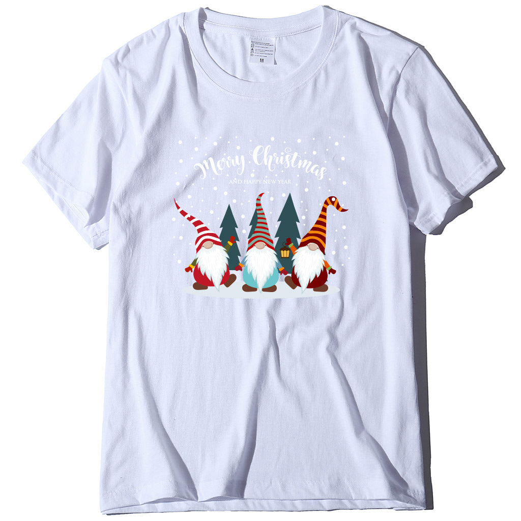 Printed short sleeved Christmas snowman Santa Claus printed loose T-shirt for women