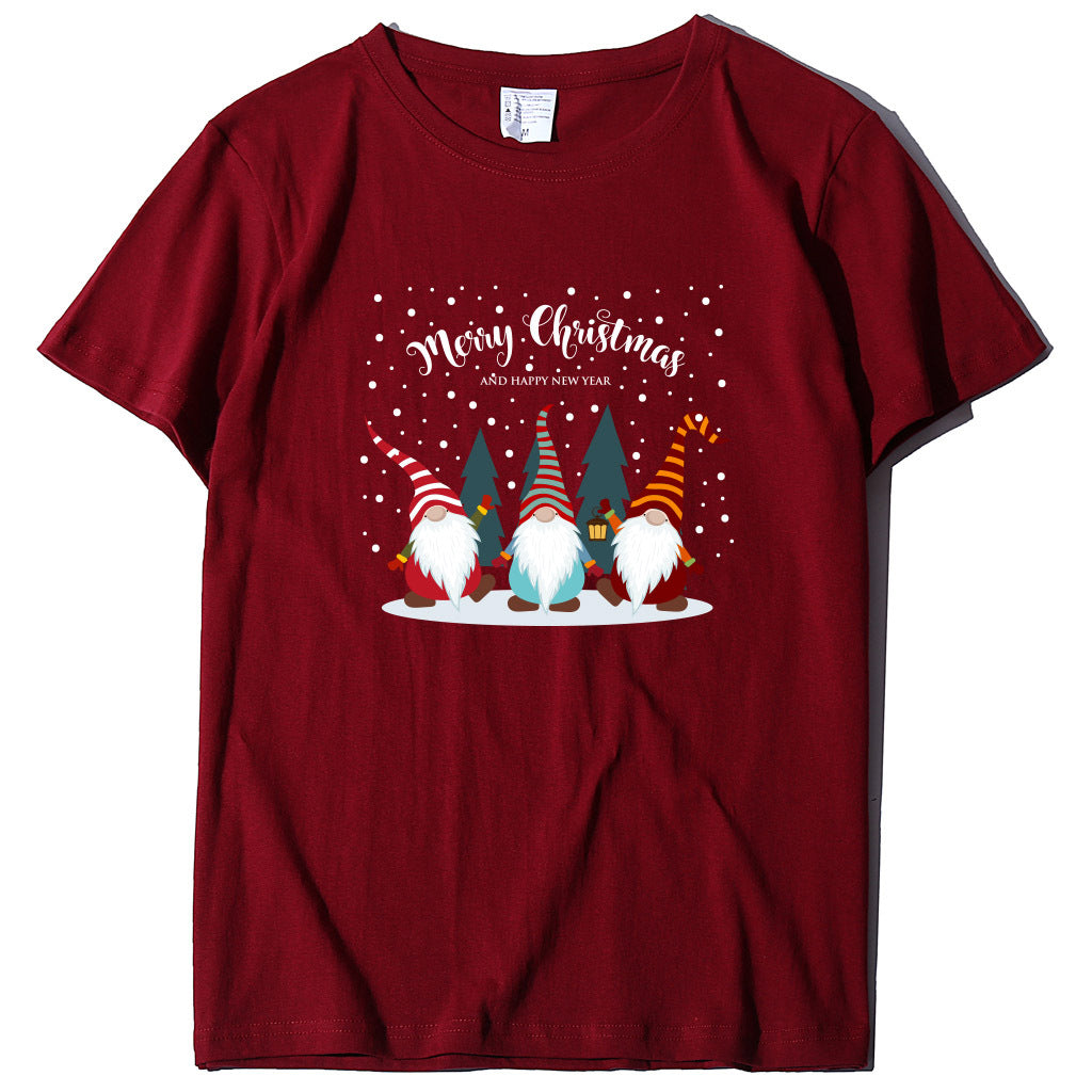 Printed short sleeved Christmas snowman Santa Claus printed loose T-shirt for women