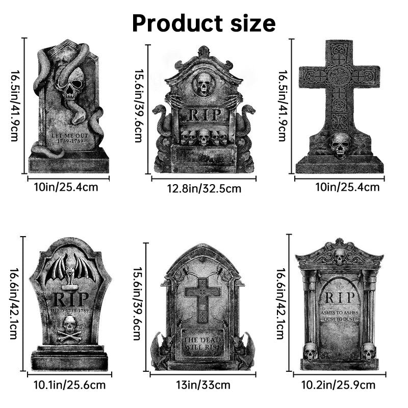 Halloween Outdoor Decor: Cemetery Tombstones, Yard Signs with Stakes, Realistic Scary Skulls