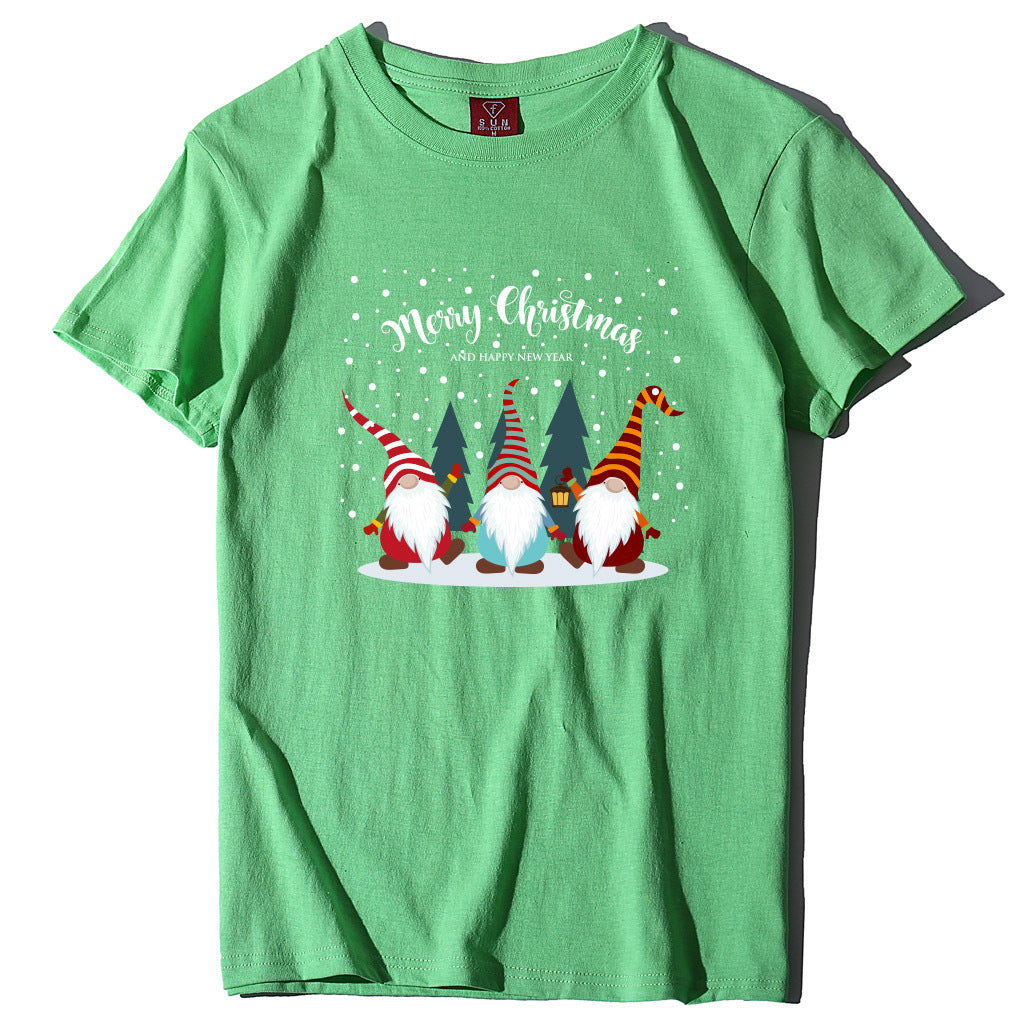 Printed short sleeved Christmas snowman Santa Claus printed loose T-shirt for women