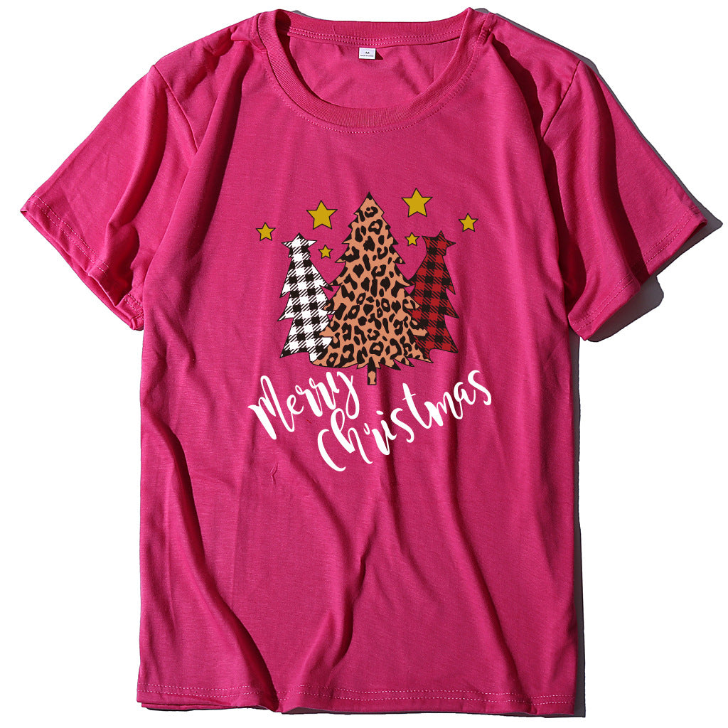 Merry Christmas Christmas Tree Happy Christmas Five Star Short sleeved Women's T-shirt
