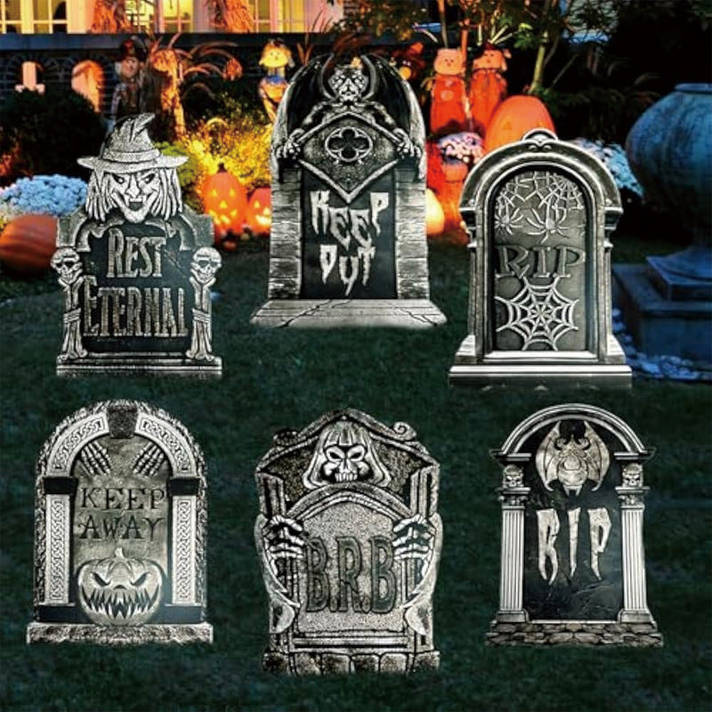 Halloween Outdoor Decor: Cemetery Tombstones, Yard Signs with Stakes, Realistic Scary Skulls
