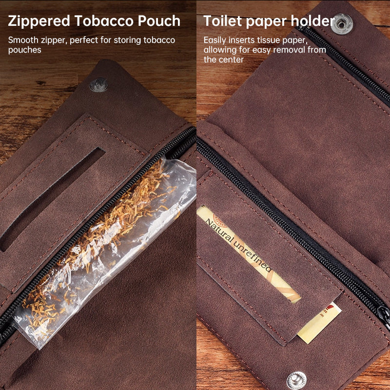 Handmade Brushed Leather Cigar Bag: Foldable, Multifunctional, Holds Lighter & Tobacco (Moisturizing)