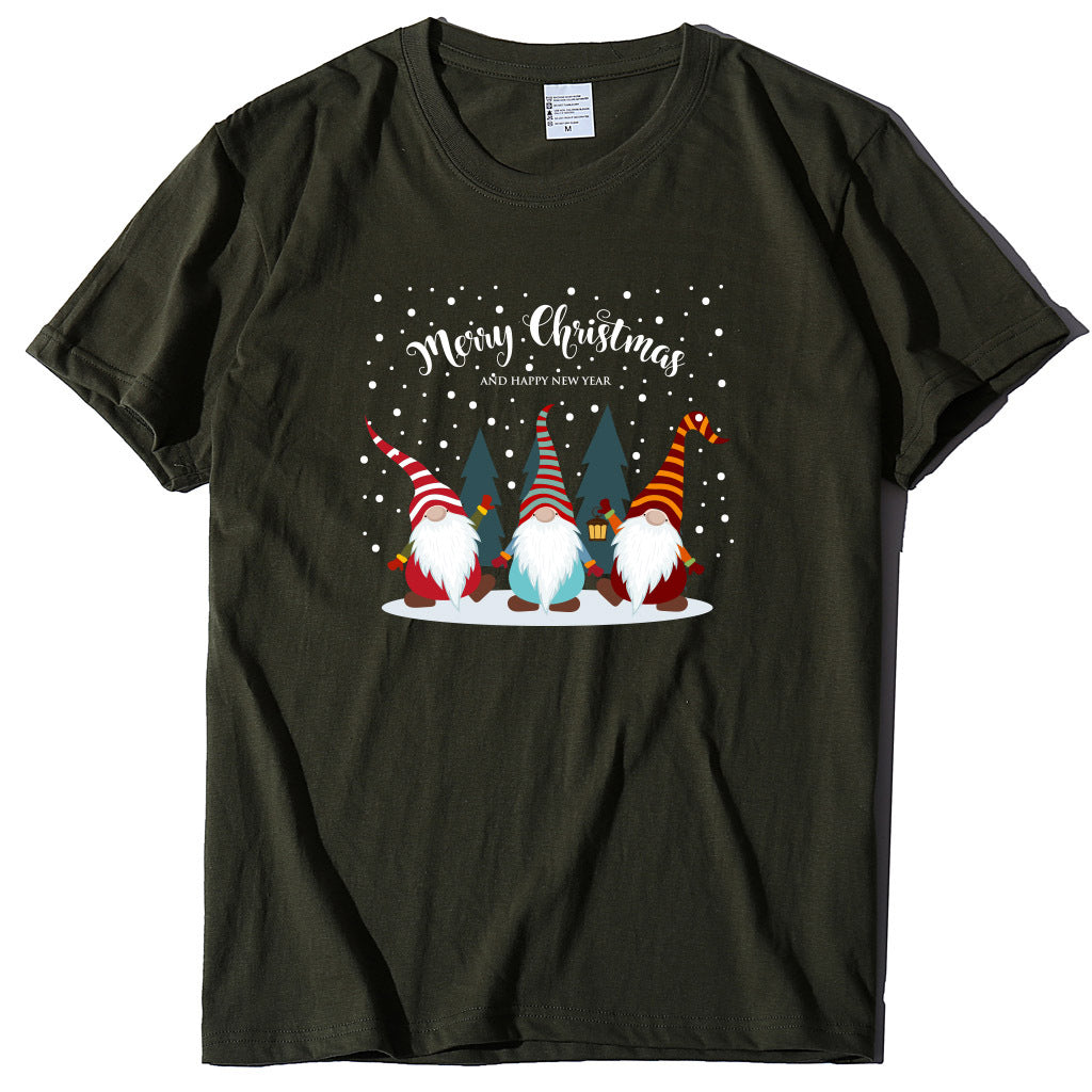 Printed short sleeved Christmas snowman Santa Claus printed loose T-shirt for women