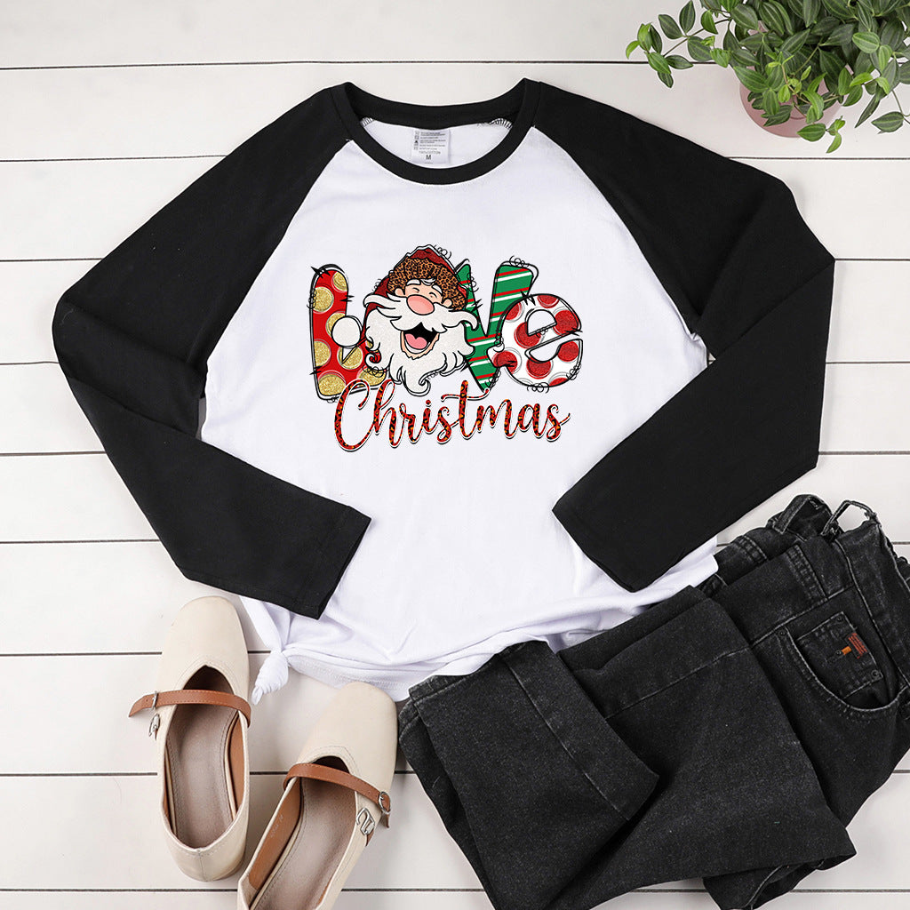 Christmas LOVEChristmas letter multi-color printed long sleeved shirt
