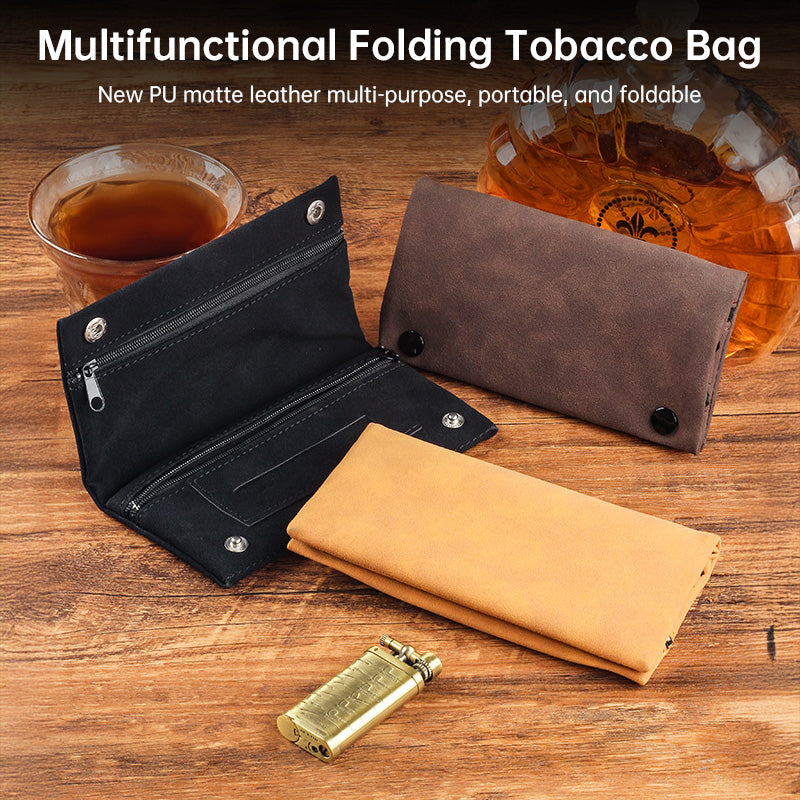 Handmade Brushed Leather Cigar Bag: Foldable, Multifunctional, Holds Lighter & Tobacco (Moisturizing)