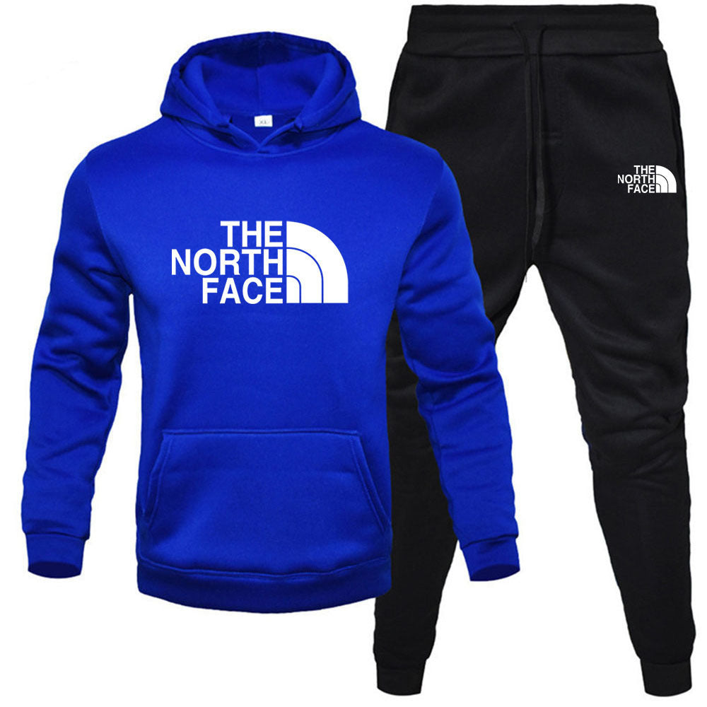 Men's pullover with fleece hoodie sweatshirt set printed casual sports set