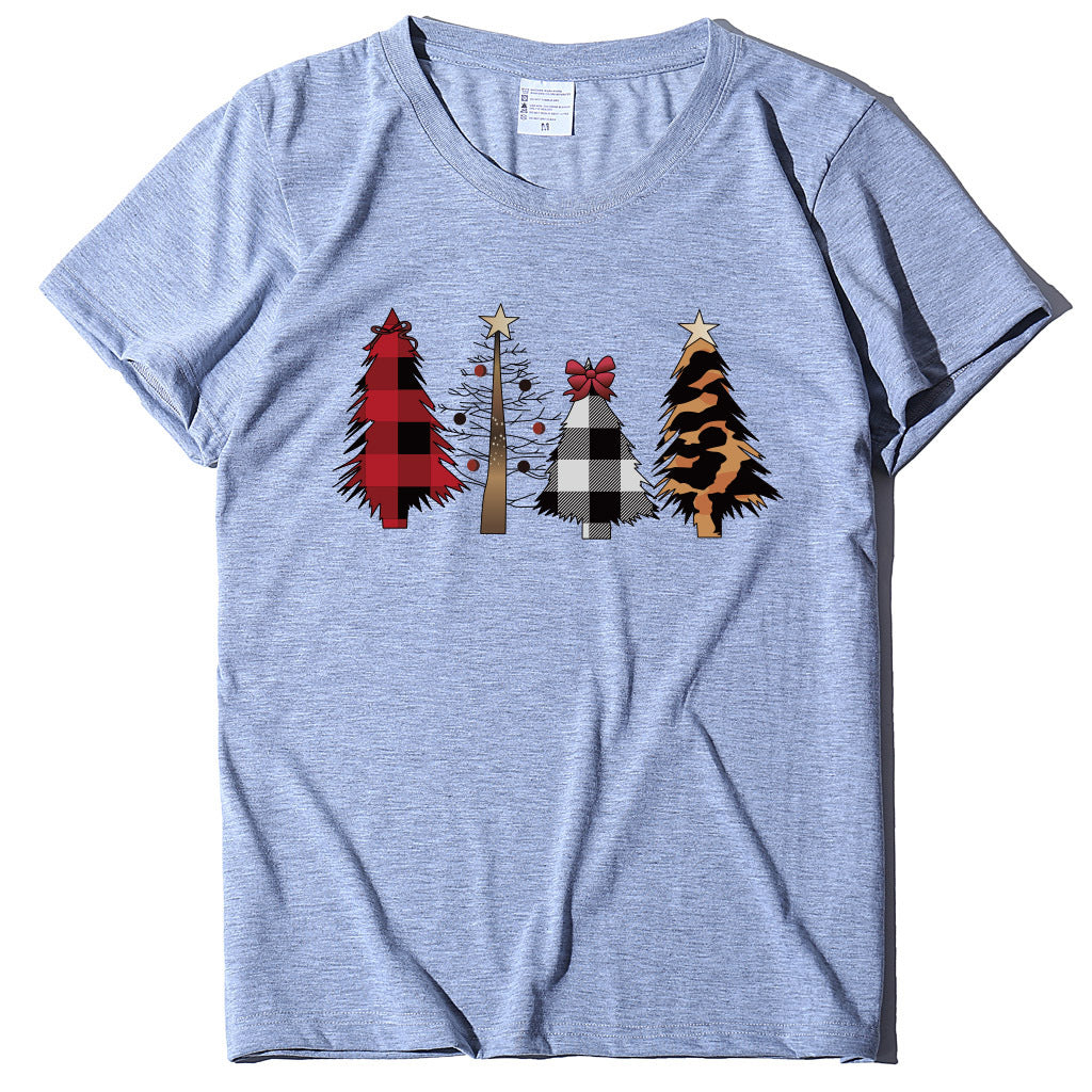 Four Christmas Trees Spray Printed Short Sleeves