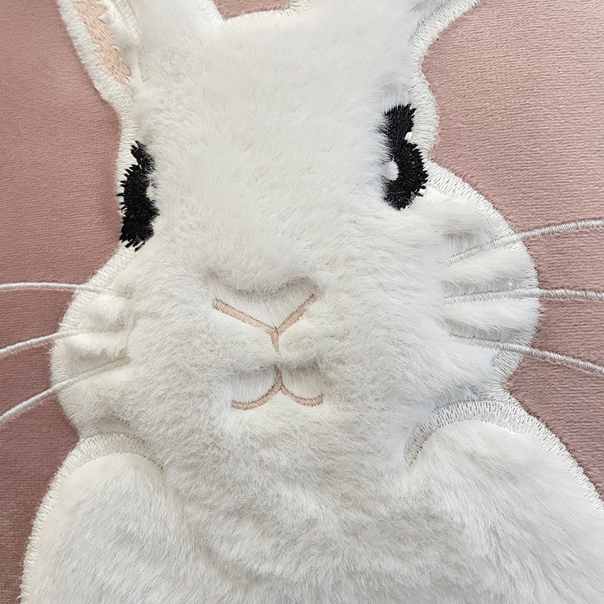 Soft Rabbit Pillow Cover Sofa Cushion Velvet Embroidered Pillow Girl's Heart Pink Cartoon Pillow Cover Cute