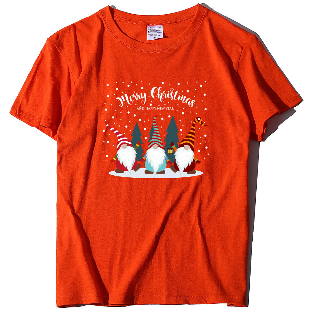 Printed short sleeved Christmas snowman Santa Claus printed loose T-shirt for women