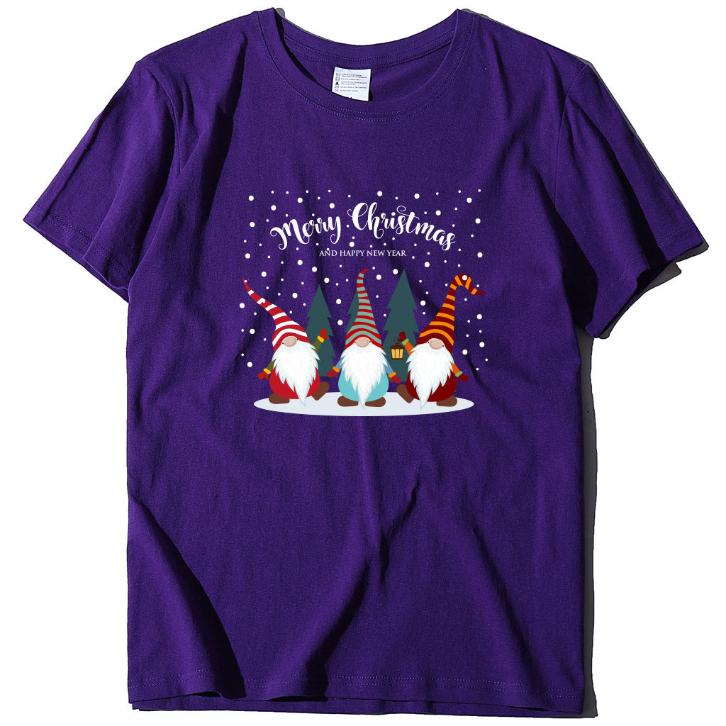 Printed short sleeved Christmas snowman Santa Claus printed loose T-shirt for women