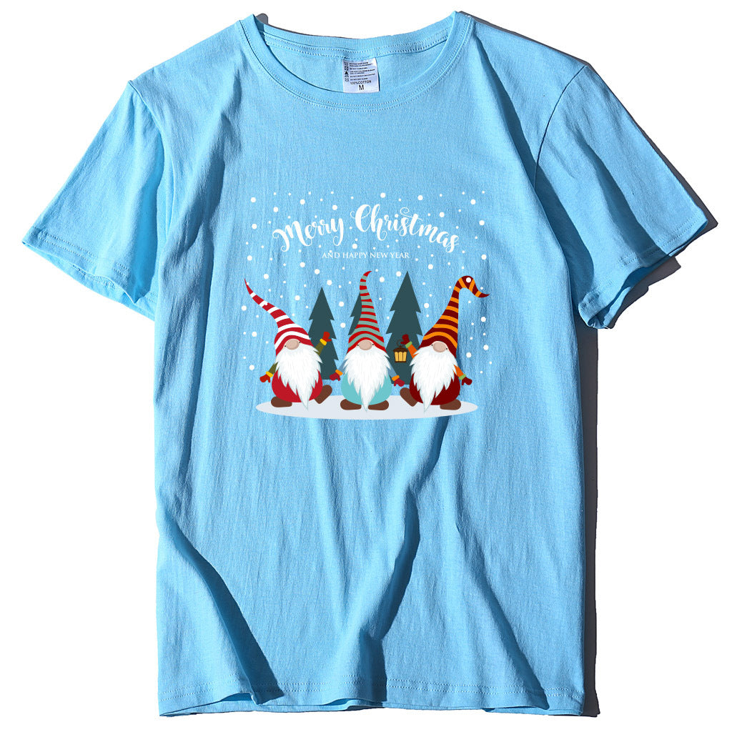Printed short sleeved Christmas snowman Santa Claus printed loose T-shirt for women