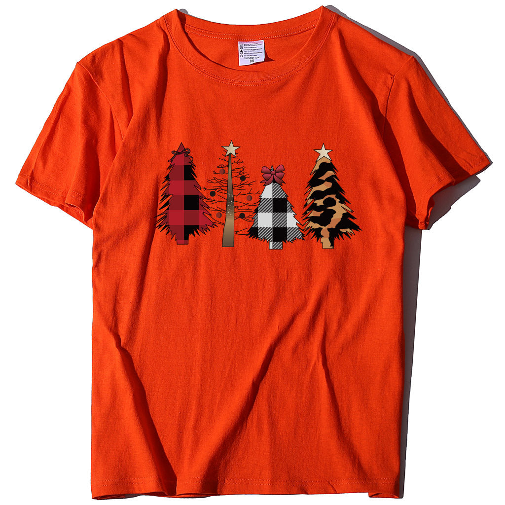 Four Christmas Trees Spray Printed Short Sleeves