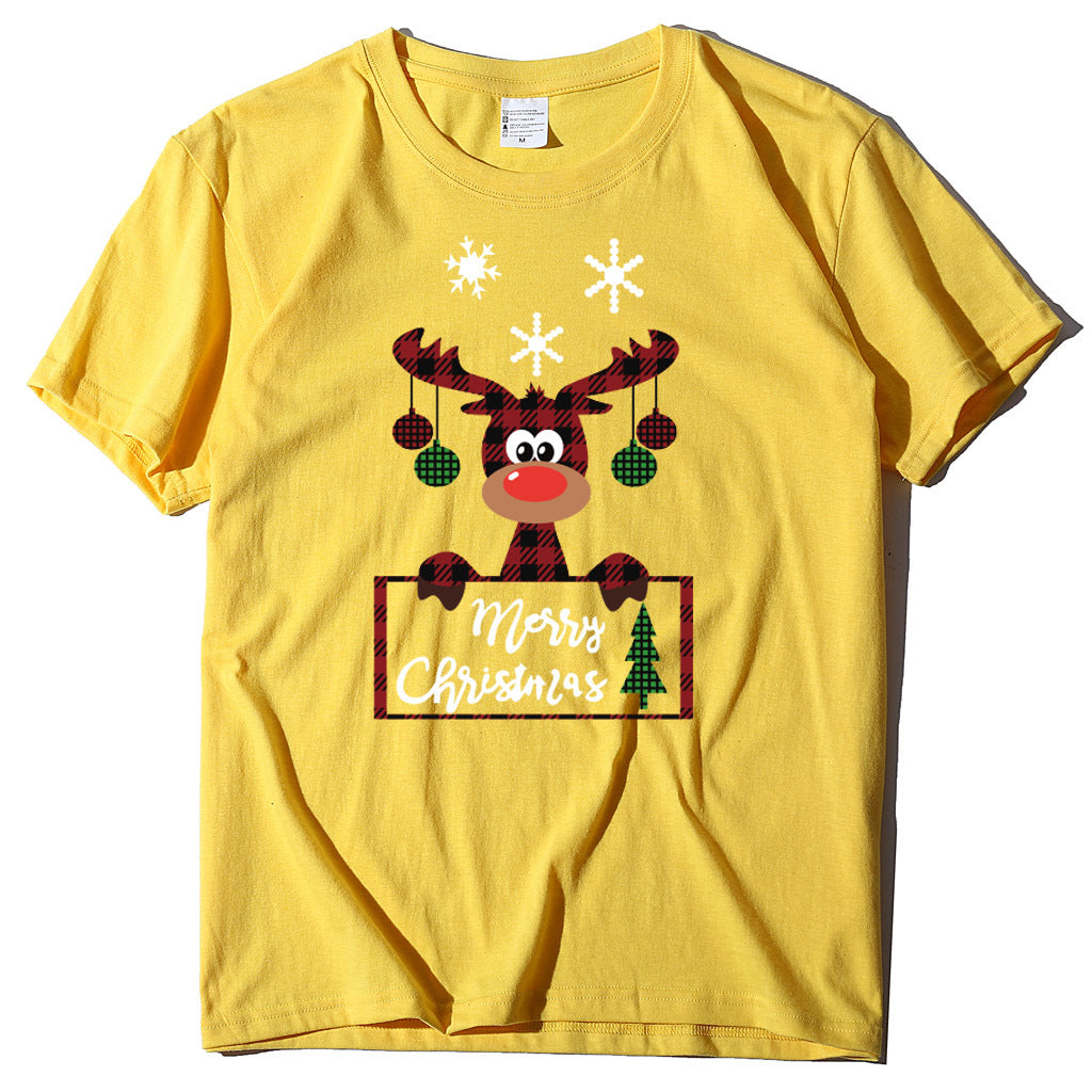 Printed Christmas Deer Letter T-shirt