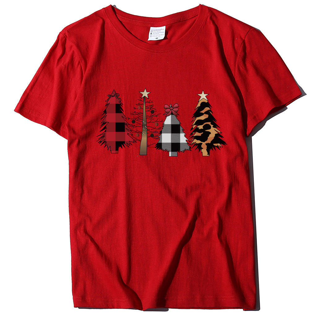 Four Christmas Trees Spray Printed Short Sleeves