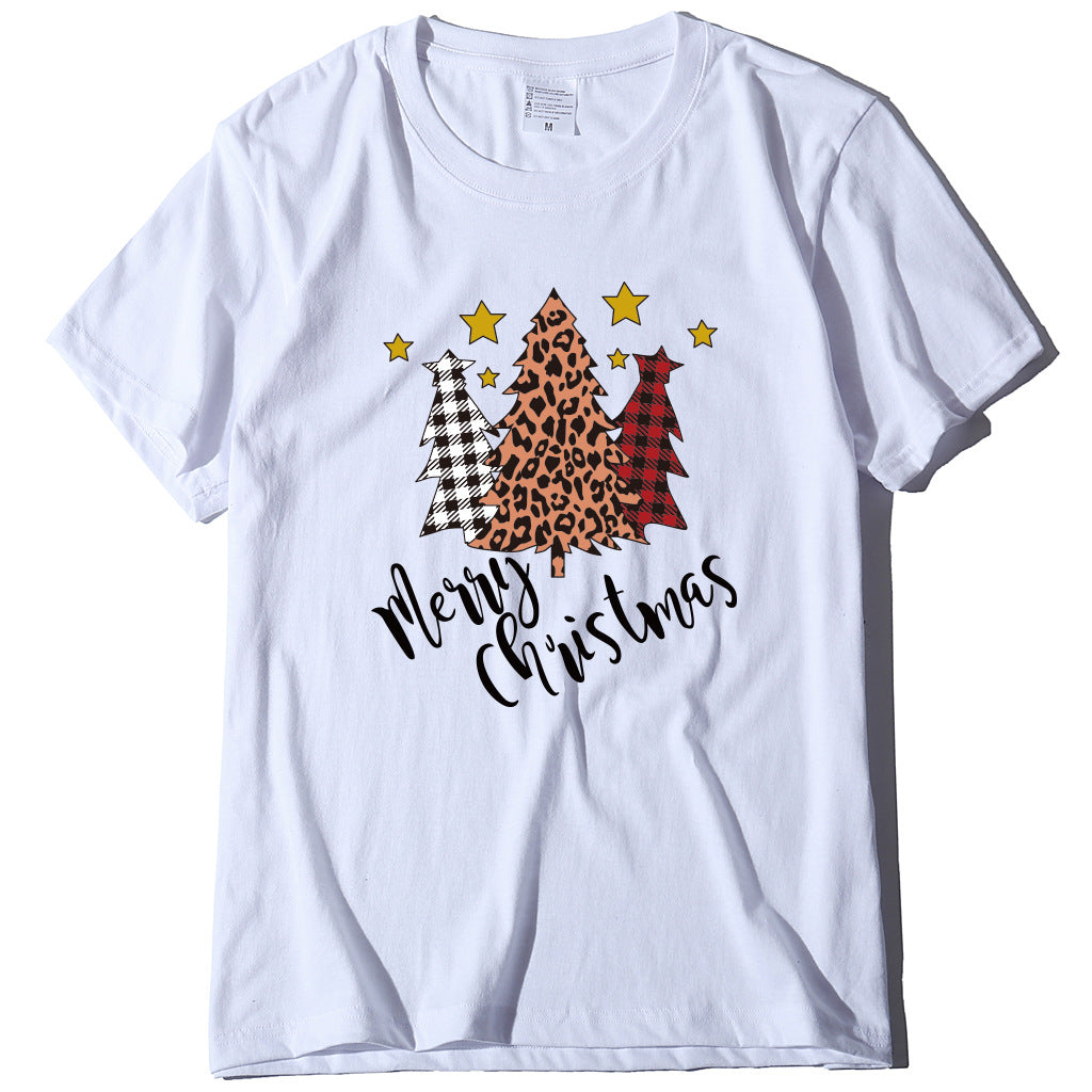 Merry Christmas Christmas Tree Happy Christmas Five Star Short sleeved Women's T-shirt