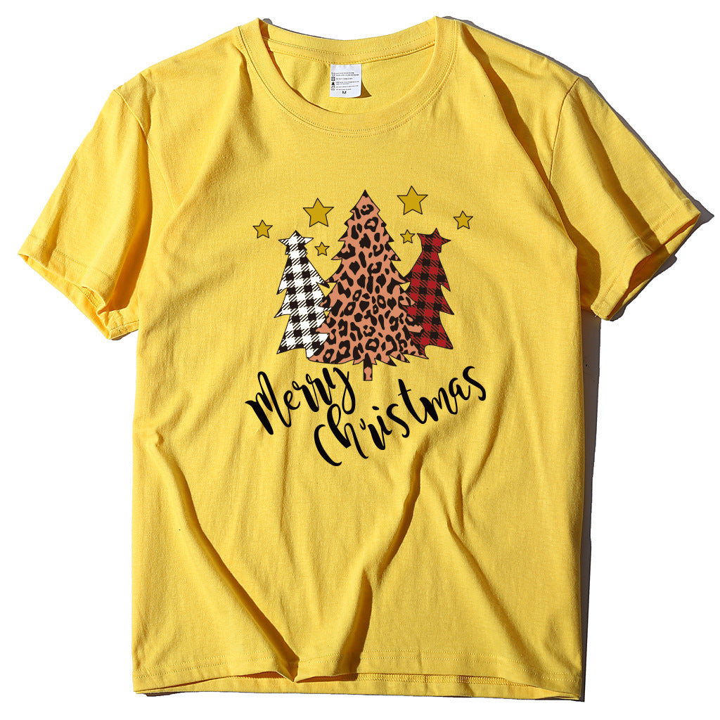 Merry Christmas Christmas Tree Happy Christmas Five Star Short sleeved Women's T-shirt