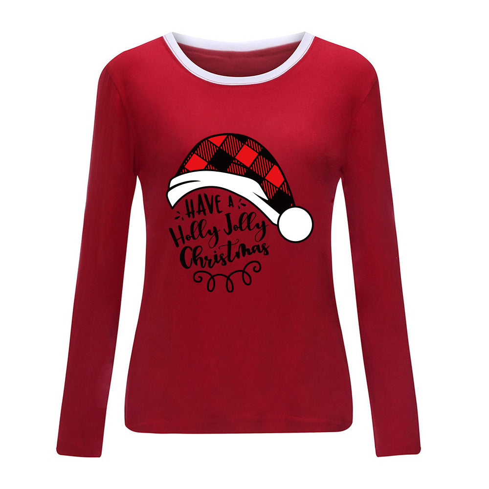 Christmas hat print white border long sleeved shirt
