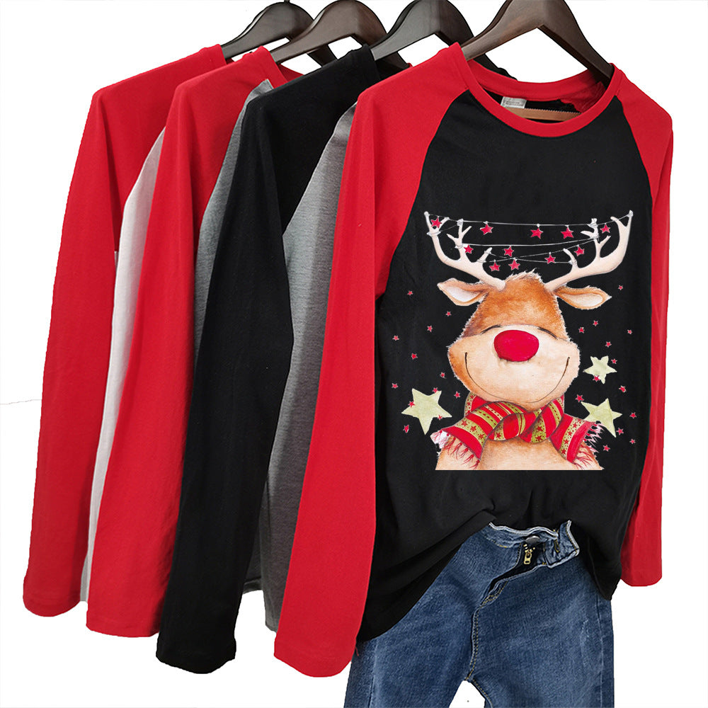 Christmas Elk Printed Women's T-shirt