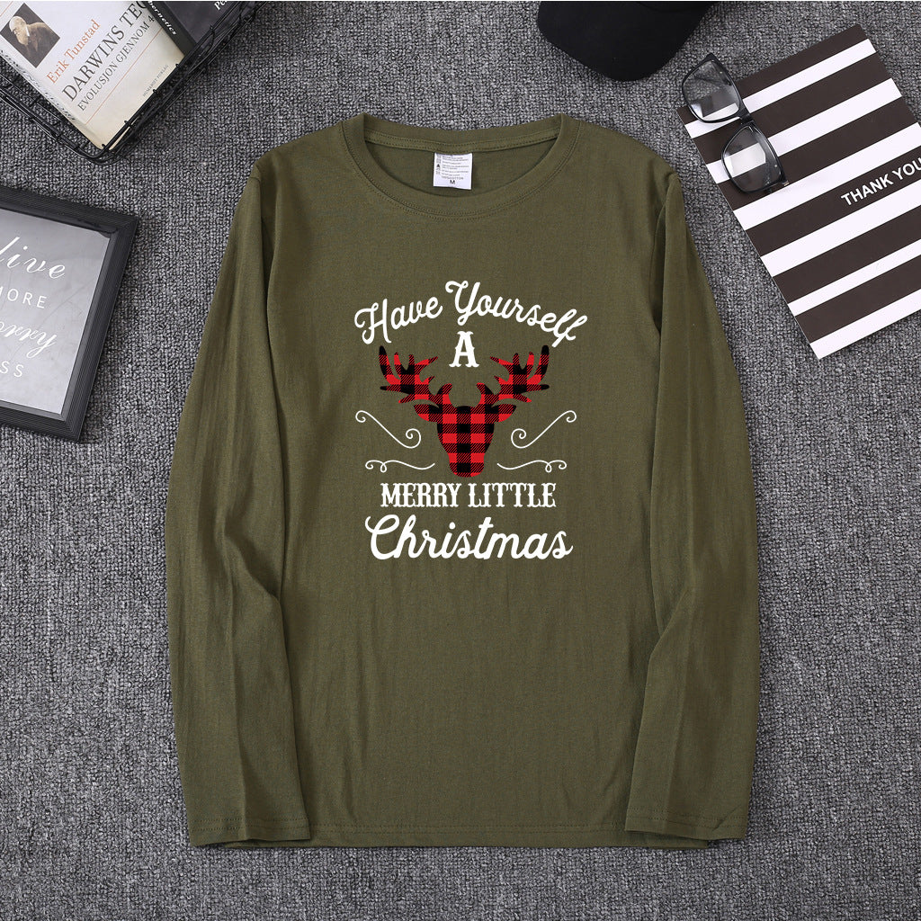 Christmas red deer head print long sleeved women