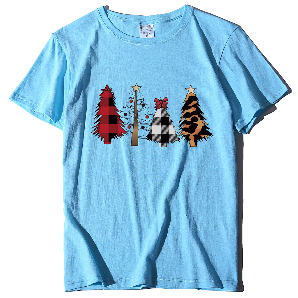 Four Christmas Trees Spray Printed Short Sleeves