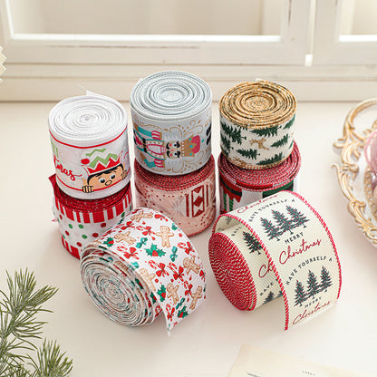 Christmas decoration ribbon, cedar pattern printed ribbon, bow tie, Christmas decoration ribbon, holiday ribbon