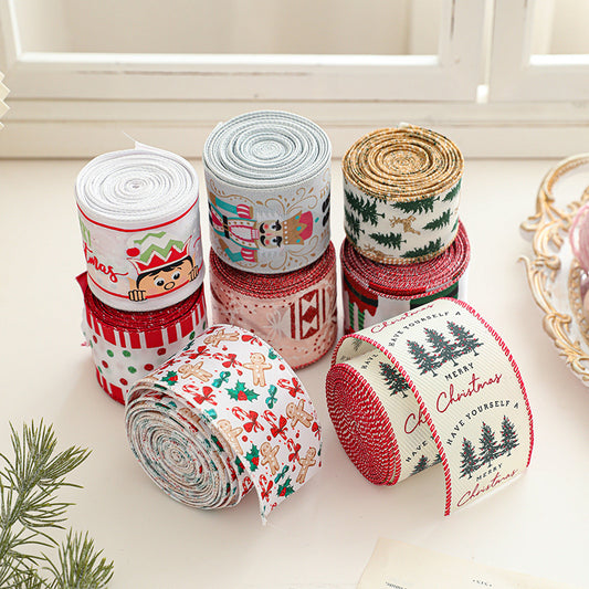 Christmas decoration ribbon, cedar pattern printed ribbon, bow tie, Christmas decoration ribbon, holiday ribbon