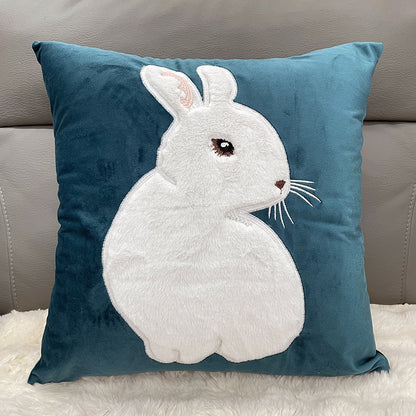 Soft Rabbit Pillow Cover Sofa Cushion Velvet Embroidered Pillow Girl's Heart Pink Cartoon Pillow Cover Cute