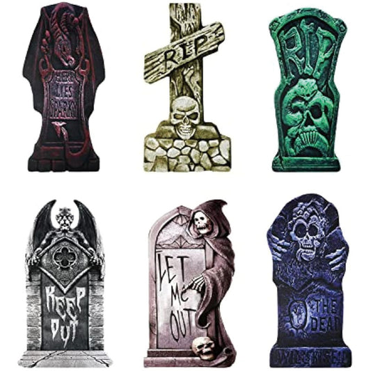 Halloween Outdoor Decor: Cemetery Tombstones, Yard Signs with Stakes, Realistic Scary Skulls