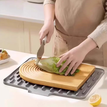 Silicone Dish Drying Mat (Countertop): Anti-Spill, Non-Slip, Sloped with Heat-Insulating Pads