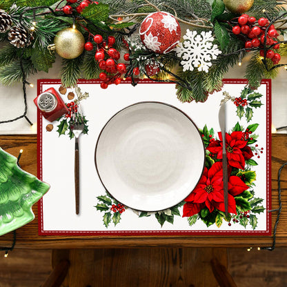 Christmas Red Flower Meal Mat Flower Pinecone Printed Table Mat Holiday Table Insulation Mat