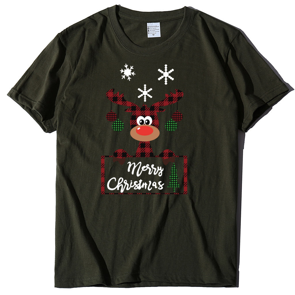 Printed Christmas Deer Letter T-shirt