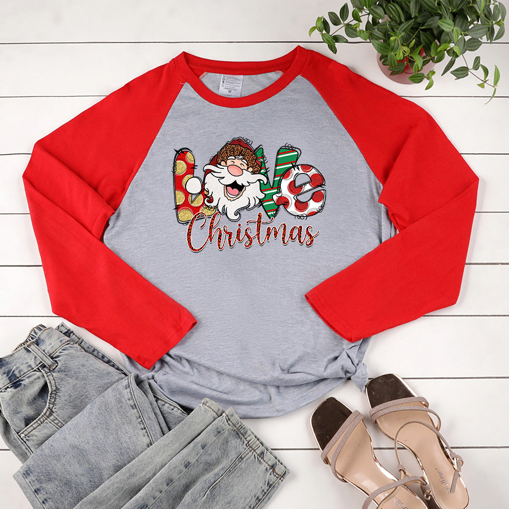 Christmas LOVEChristmas letter multi-color printed long sleeved shirt