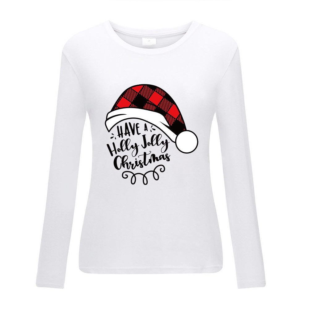 Christmas hat print white border long sleeved shirt
