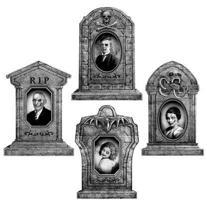 Halloween Outdoor Decor: Cemetery Tombstones, Yard Signs with Stakes, Realistic Scary Skulls