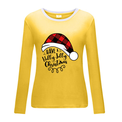 Christmas hat print white border long sleeved shirt
