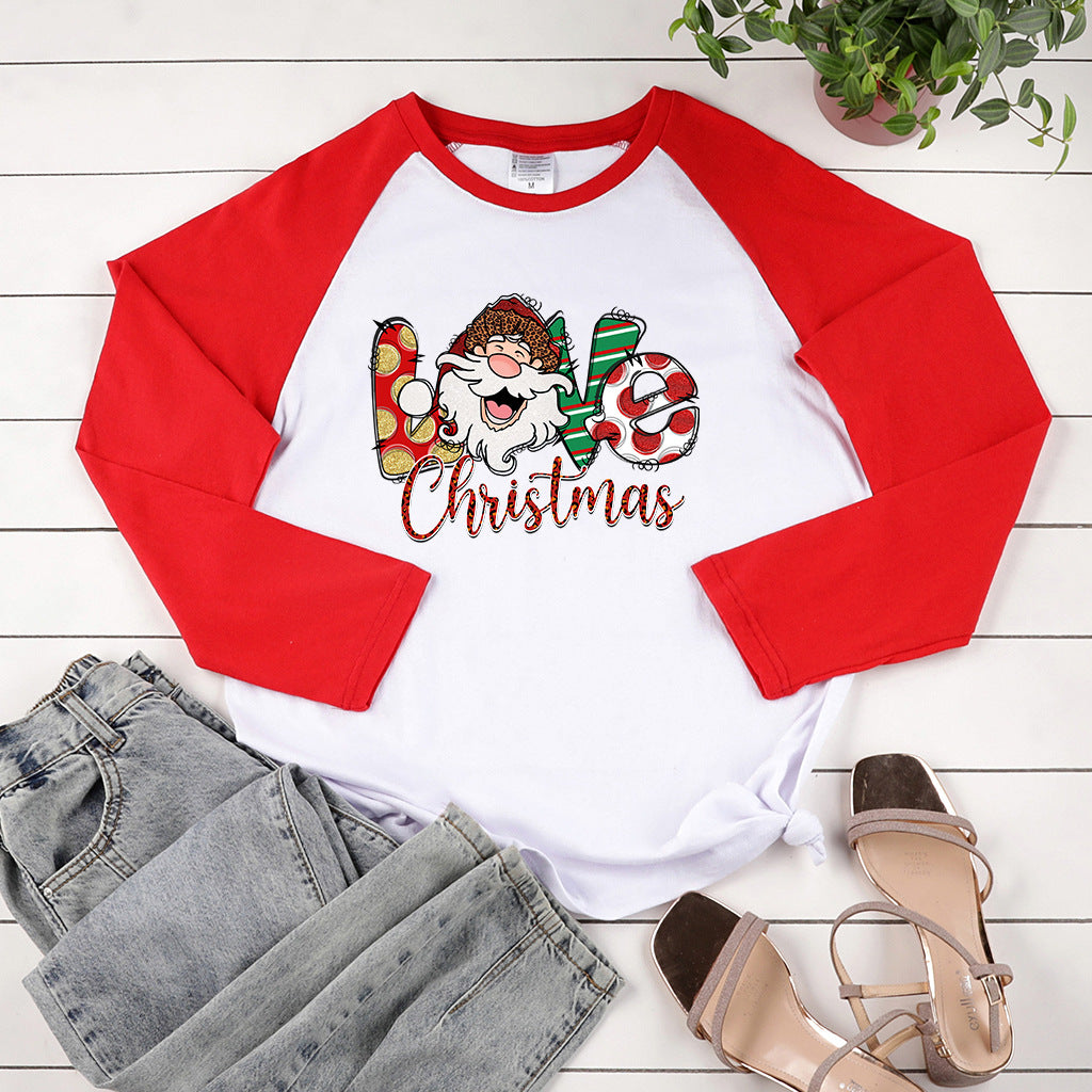 Christmas LOVEChristmas letter multi-color printed long sleeved shirt