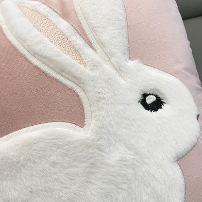 Soft Rabbit Pillow Cover Sofa Cushion Velvet Embroidered Pillow Girl's Heart Pink Cartoon Pillow Cover Cute