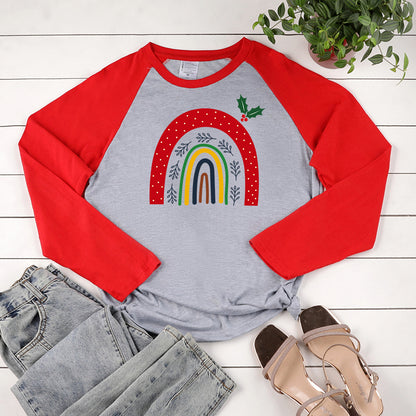 Cartoon rainbow print shoulder length long sleeved multi-color top