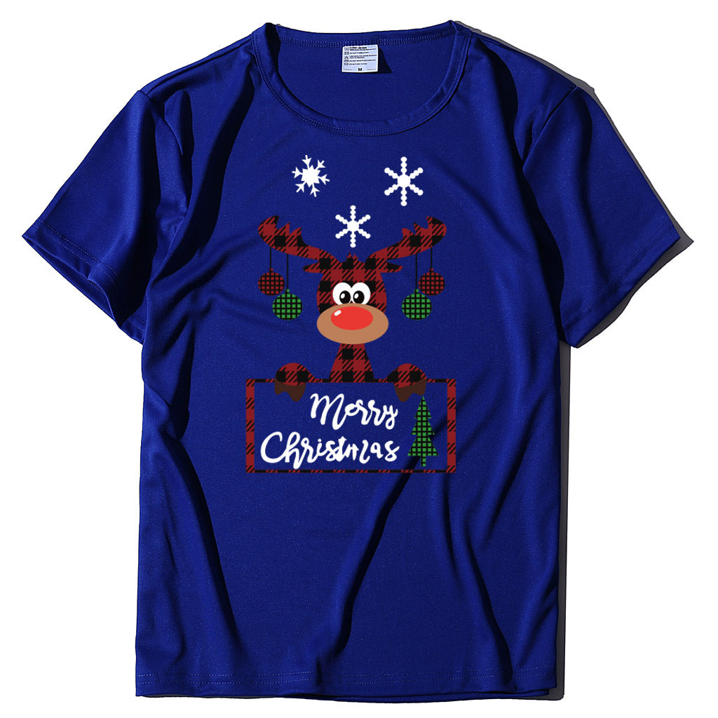 Printed Christmas Deer Letter T-shirt