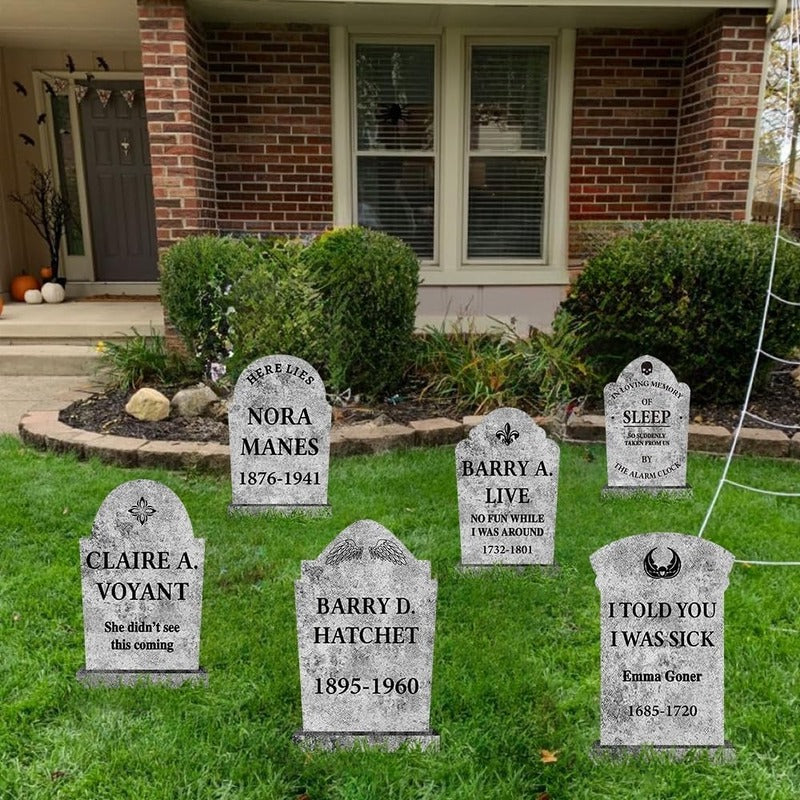 Halloween Outdoor Decor: Cemetery Tombstones, Yard Signs with Stakes, Realistic Scary Skulls