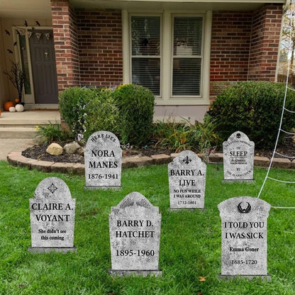 Halloween Outdoor Decor: Cemetery Tombstones, Yard Signs with Stakes, Realistic Scary Skulls