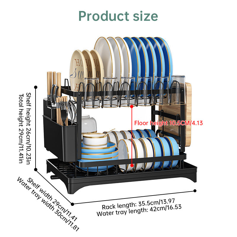 2-Tier Household Dish Rack: Countertop Storage with Drainboard