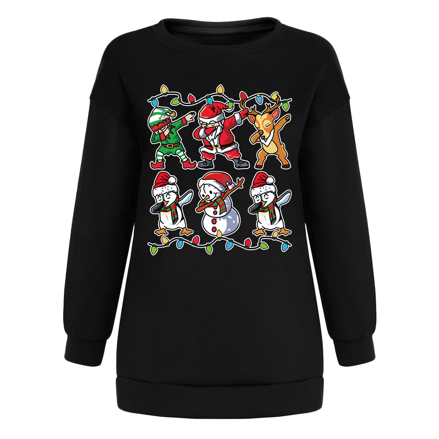 New ladies' hoodie with Christmas lights Santa Claus print shoulder down design
