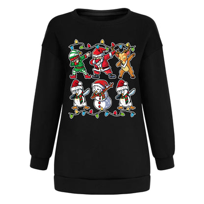 New ladies' hoodie with Christmas lights Santa Claus print shoulder down design