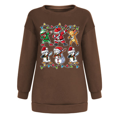 New ladies' hoodie with Christmas lights Santa Claus print shoulder down design