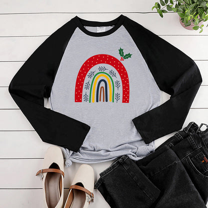 Cartoon rainbow print shoulder length long sleeved multi-color top