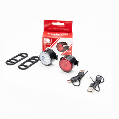 Red & White LED Bike Light Set: Rechargeable (USB Charging, Built-in Battery) – Includes Cycling Flashlights