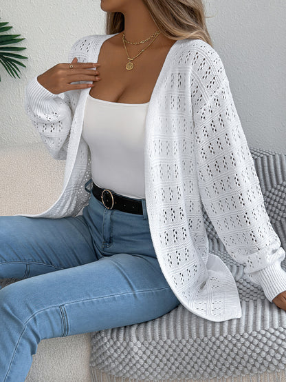 Hollow lantern long sleeved cardigan sweater mid length jacket